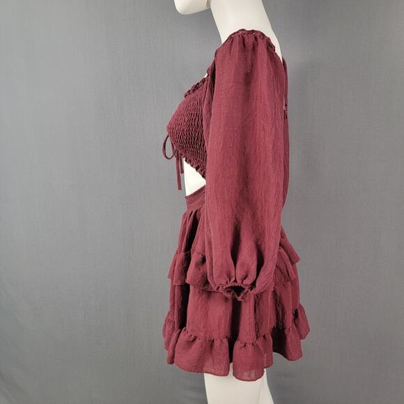 Windsor Smocked Dress M Ruched Bust Long Sleeve Ruffle Tiered - Picture 3 of 8